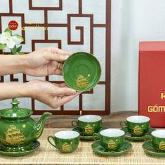 Bộ Trà Men Lục Đài Các Thuận Buồm Xuôi Gió Vẽ Vàng
