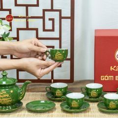 Bộ Trà Men Lục Đài Các Thuận Buồm Xuôi Gió Vẽ Vàng