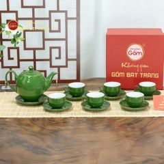 Bộ Trà Men Lục Dáng Minh Long Kẻ Vàng