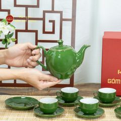 Bộ Trà Men Lục Dáng Minh Long Kẻ Vàng