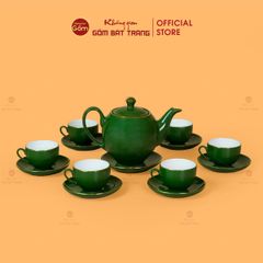 Bộ Trà Men Lục Dáng Minh Long Kẻ Vàng