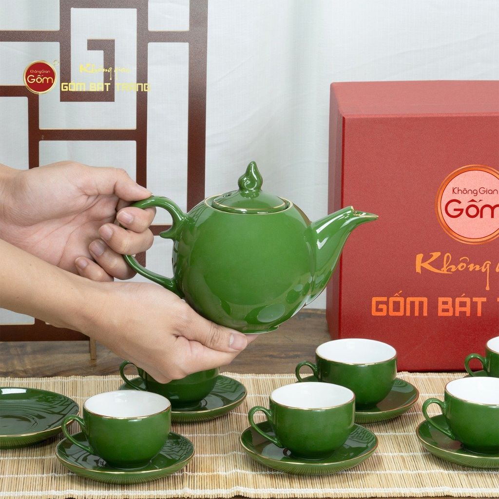 Bộ Trà Men Lục Ngọn Lửa Kẻ Vàng