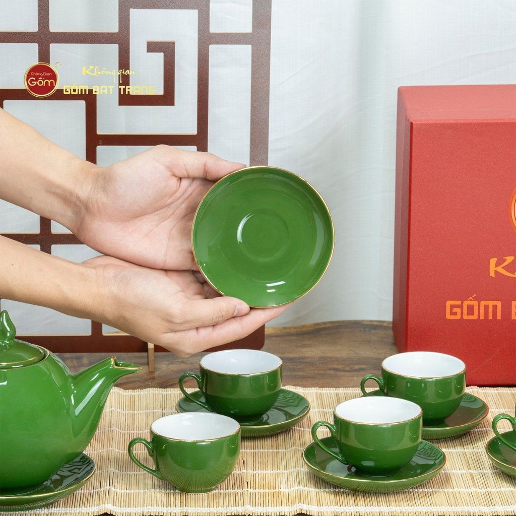 Bộ Trà Men Lục Ngọn Lửa Kẻ Vàng