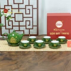 Bộ Trà Men Lục Ngọn Lửa Thuận Buồm Xuôi Gió Vẽ Vàng