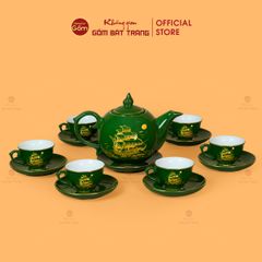 Bộ Trà Men Lục Ngọn Lửa Thuận Buồm Xuôi Gió Vẽ Vàng