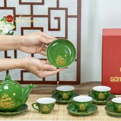 Bộ Trà Men Lục Ngọn Lửa Thuận Buồm Xuôi Gió Vẽ Vàng
