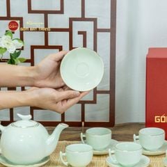 Bộ Trà Men Ngọc Bưởi Cành Vẽ Vàng