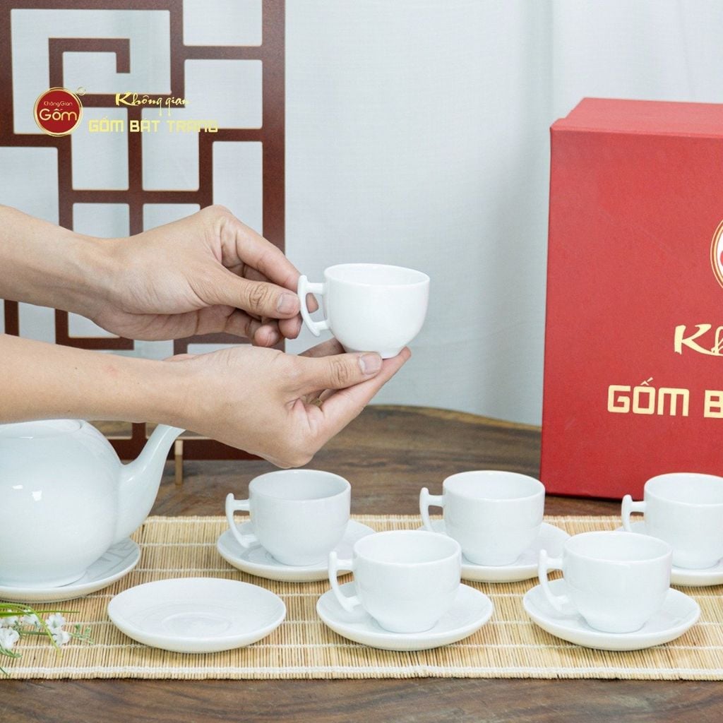 Bộ Trà Men Trắng Bưởi Cành