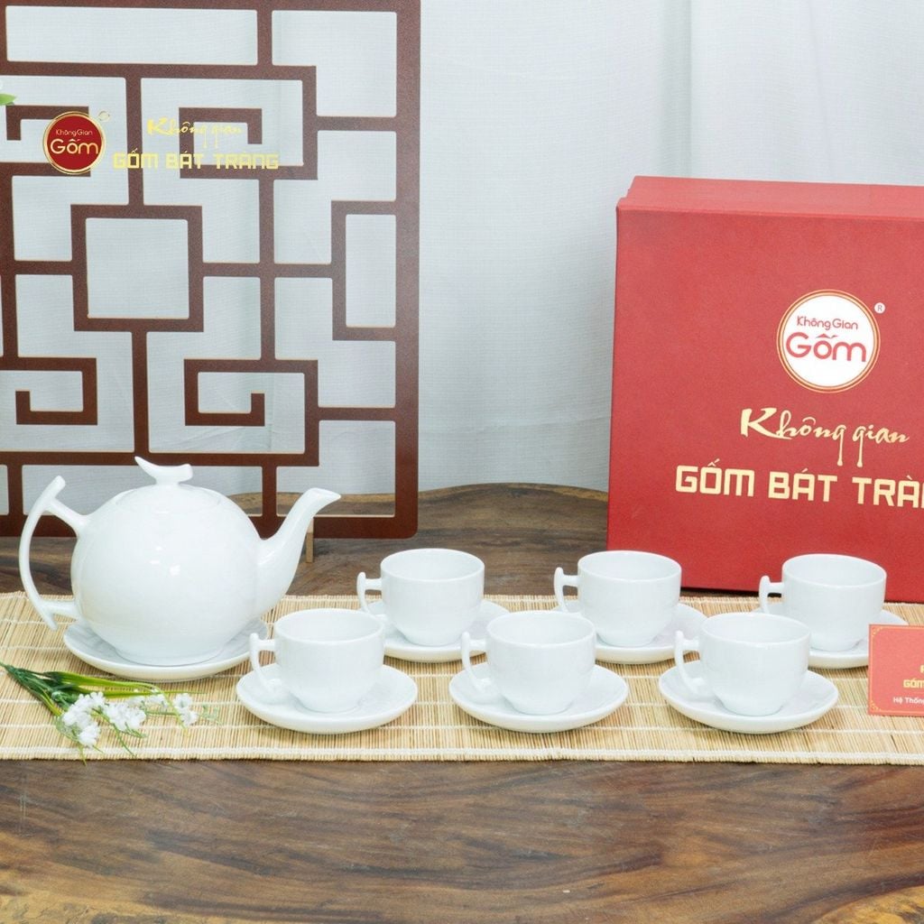 Bộ Trà Men Trắng Bưởi Cành