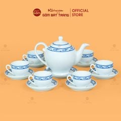 Bộ Trà Men Trắng Camelia Viền Chim Hạc Xanh