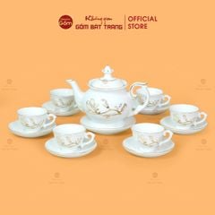 Bộ Trà Men Trắng Đài Các Hoa Mộc Lan Vẽ Vàng