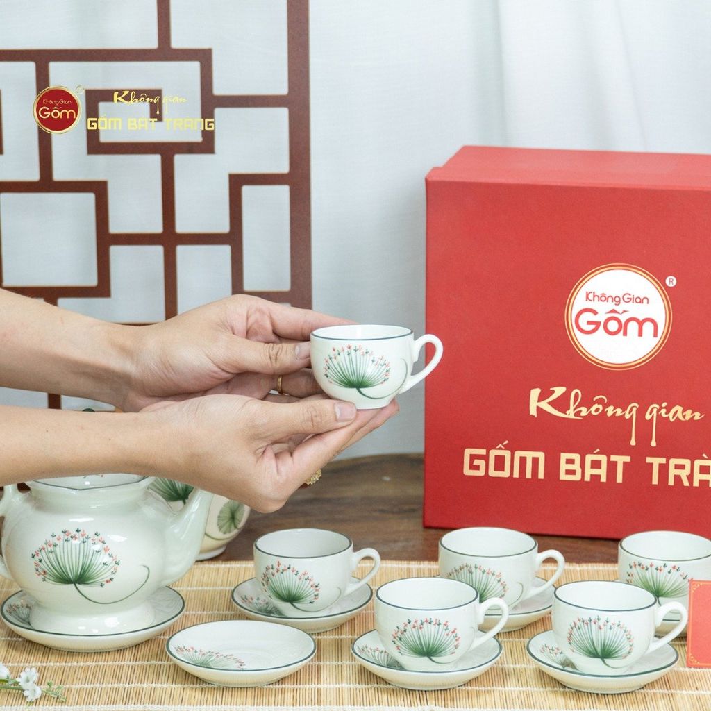 Bộ Trà Men Trắng Đài Các Vẽ Hoa Bồ Công Anh