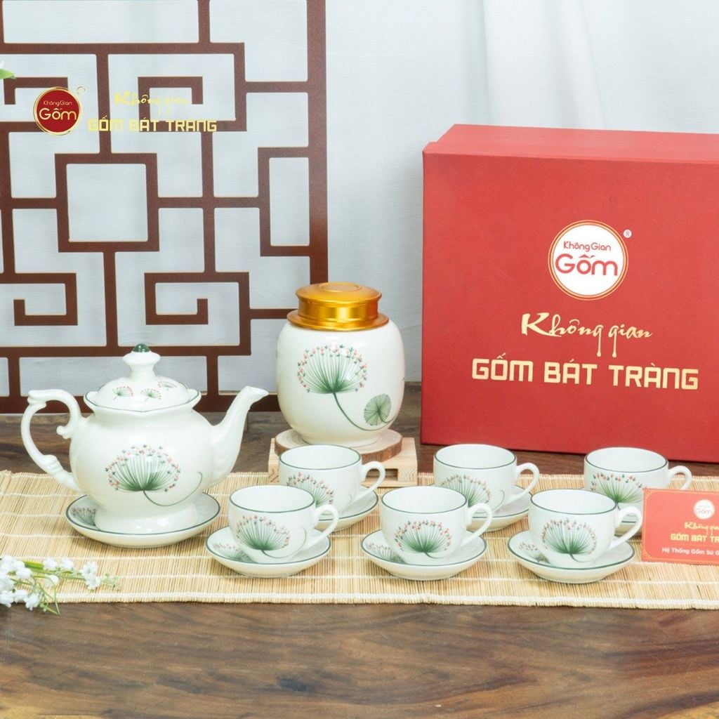 Bộ Trà Men Trắng Đài Các Vẽ Hoa Bồ Công Anh