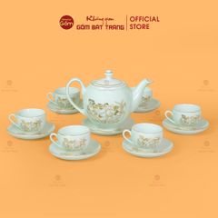 Bộ Trà Men Trắng Dáng Minh Long Hoa Sen Vẽ Vàng