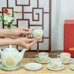 Bộ Trà Men Trắng Dáng Minh Long Thuận Buồm Xuôi Gió Vẽ Vàng