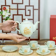 Bộ Trà Men Trắng Dáng Minh Long Thuận Buồm Xuôi Gió Vẽ Vàng