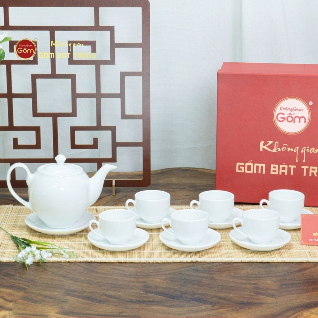 Bộ Trà Men Trắng Dáng Minh Long