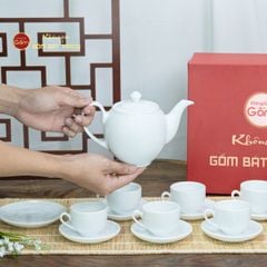 Bộ Trà Men Trắng Dáng Minh Long