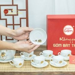 Bộ Trà Men Trắng Đức Sen Bướm Vẽ Vàng