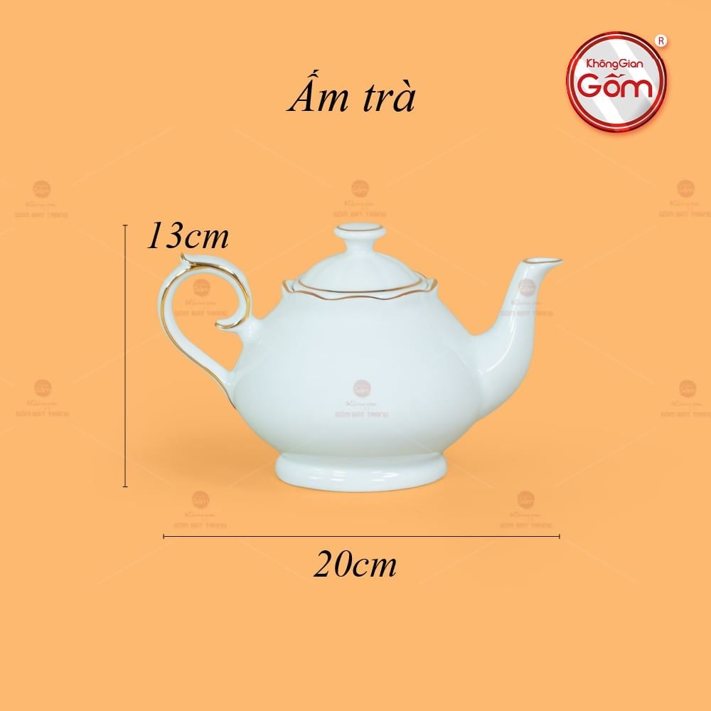 Bộ Trà Men Trắng Hồ Lô Vẽ Viền Vàng