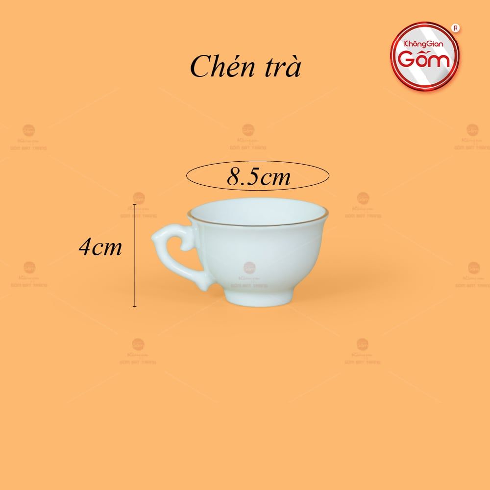 Bộ Trà Men Trắng Hồ Lô Vẽ Viền Vàng