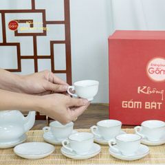 Bộ Trà Men Trắng Hồ Lô Vẽ Viền Vàng