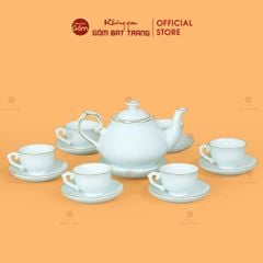 Bộ Trà Men Trắng Hồ Lô Vẽ Viền Vàng