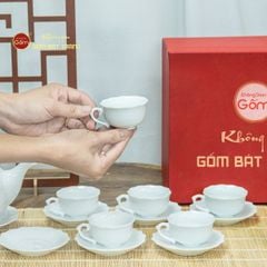 Bộ Trà Men Trắng Mẫu Đơn Ly Lượn