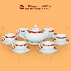 Bộ Trà Men Trắng Minh Nguyệt Viền Chim Hạc Đỏ