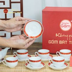 Bộ Trà Men Trắng Minh Nguyệt Viền Chim Hạc Đỏ