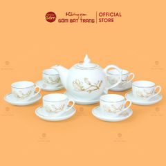 Bộ Trà Men Trắng Ngọn Lửa Hoa Mộc Lan Vẽ Vàng