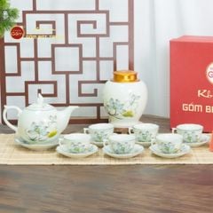 Bộ Trà Men Trắng Ngọn Lửa Họa Tiết Hoa Sen