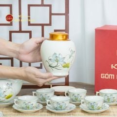 Hũ Đựng Trà Men Trắng Hoa Sen