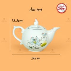 Bộ Trà Men Trắng Ngọn Lửa Họa Tiết Hoa Sen