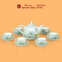 Bộ Trà Men Trắng Ngọn Lửa Họa Tiết Hoa Sen