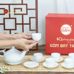 Bộ Trà Men Trắng Vòi Voi