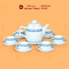 Bộ Trà Men Trắng Vuông Cao Viền Chim Hạc