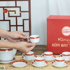 Bộ Trà Men Trắng Vuông Cao Viền Chim Hạc