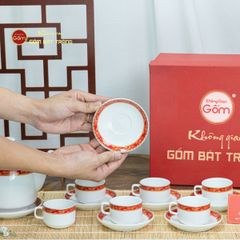 Bộ Trà Men Trắng Vuông Cao Viền Chim Hạc