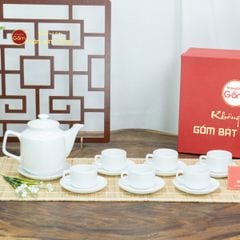 Bộ Trà Men Trắng Vuông Cao