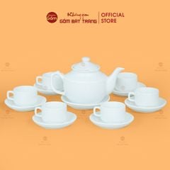 Bộ Trà Men Trắng Vuông Thấp