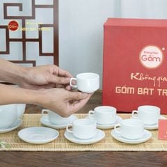 Bộ Trà Men Trắng Vuông Thấp