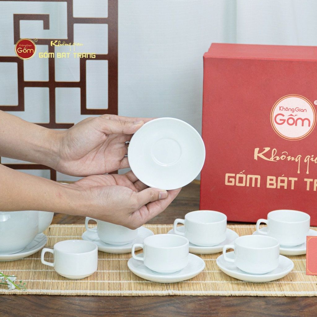 Bộ Trà Men Trắng Vuông Thấp