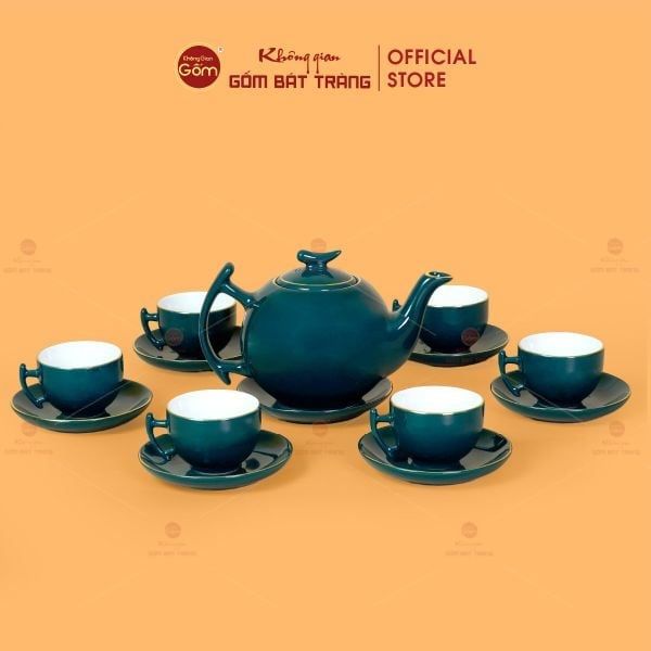 Bộ Trà Men Xanh Lam Vẽ Vàng (Nhiều mẫu)