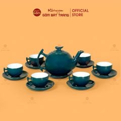 Bộ Trà Men Xanh Lam Bưởi Cành Kẻ Vàng