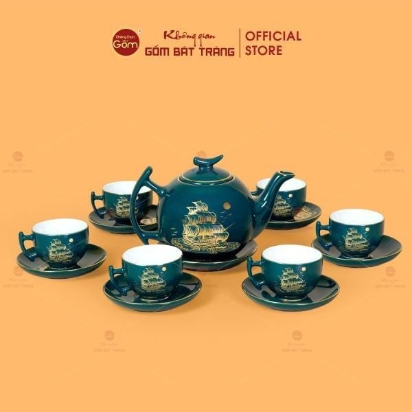 Bộ Trà Men Xanh Lam Vẽ Vàng (Nhiều mẫu)