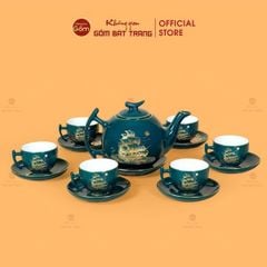 Bộ Trà Men Xanh Lam Vẽ Vàng (Nhiều mẫu)