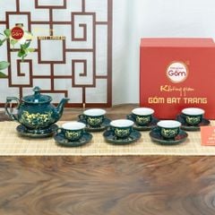 Bộ Trà Men Xanh Lam Vẽ Vàng (Nhiều mẫu)