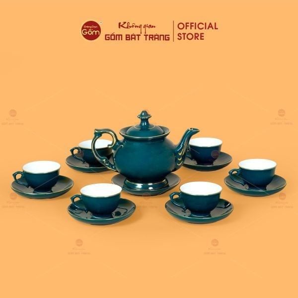 Bộ Trà Men Xanh Lam Vẽ Vàng (Nhiều mẫu)