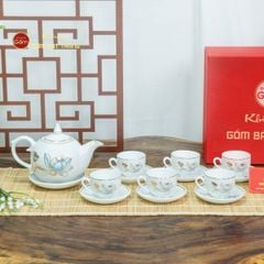 Bộ Trà Ngọn Đèn Hoa Sen Xanh Vẽ Vàng